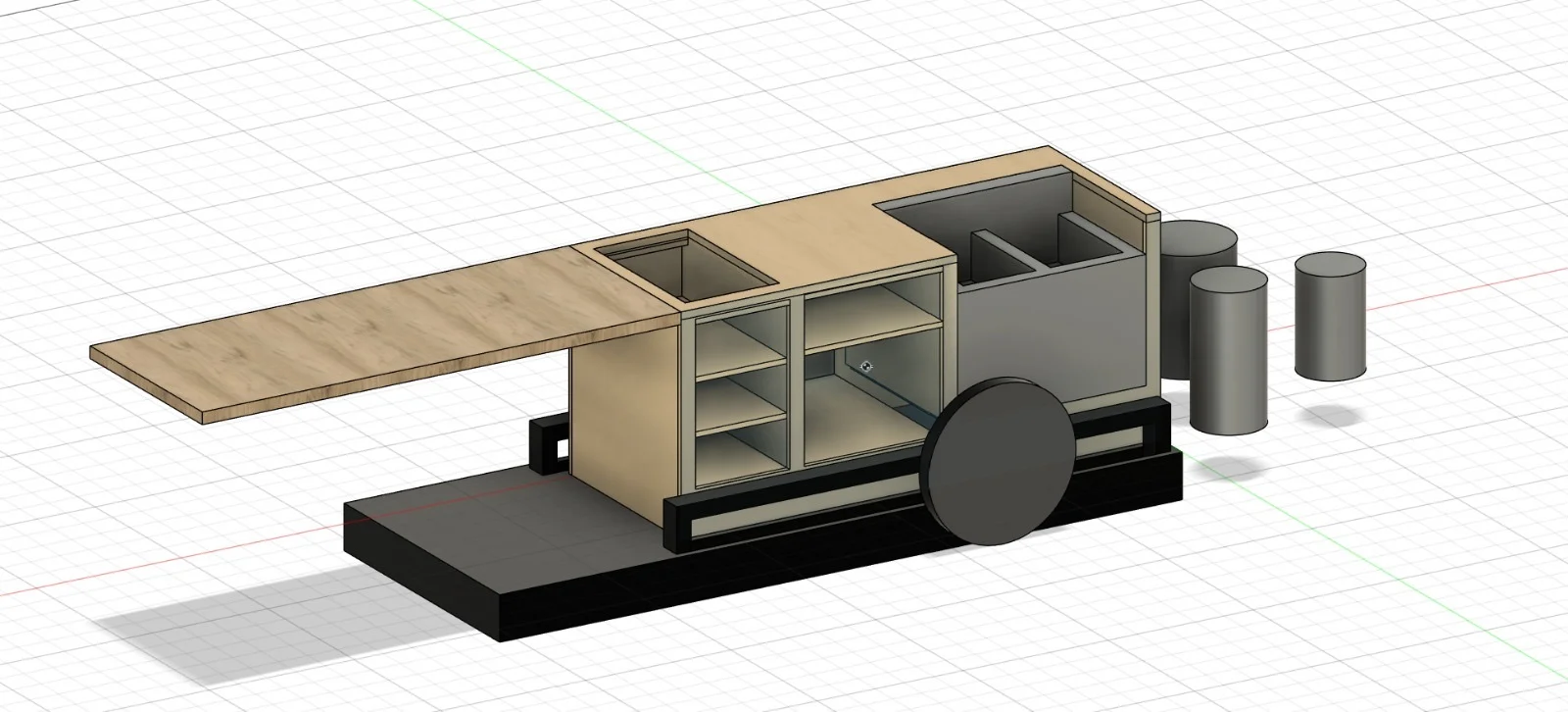 3D-ontwerp van de zelfgebouwde frietkar van de FrietVrienden