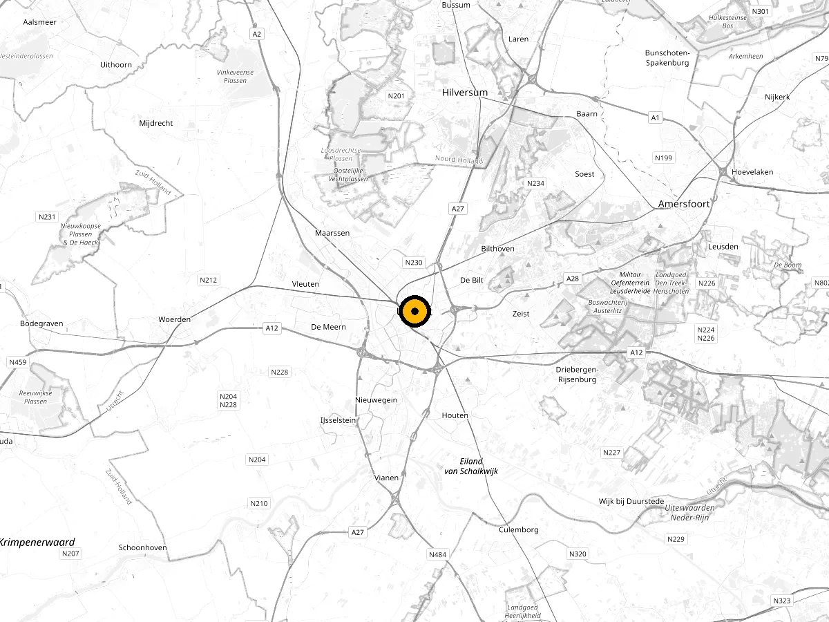 Kaart van Utrecht en omgeving met de thuisbasis van de FrietVrienden
